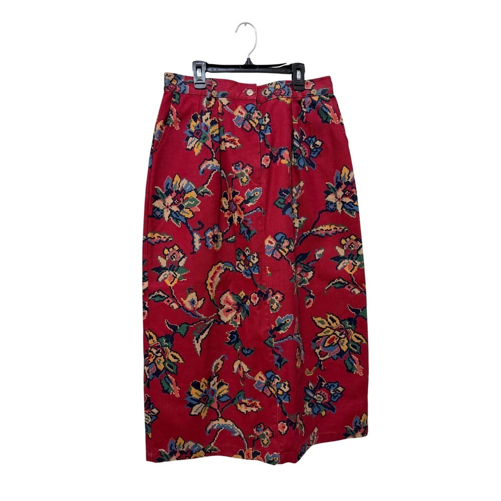 Willowbend Floral Tapestry Midi‎ Skirt - Red Cottagecore Prairiecore